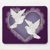 Heart and Doves - Purple mousepads