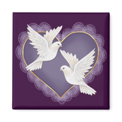 Heart and Doves - Purple Refrigerator Magnet