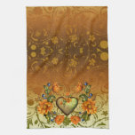Heart and Orange Flowers Hand Towels