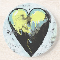 Heart art messy expressive scarred modern painting coasters