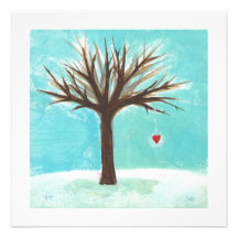 Heart bare tree sweet primitive Winter scene art Custom Invites