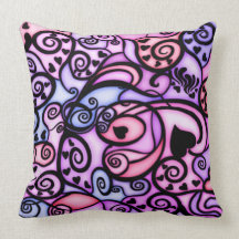 Heart Beats Singing, Stained Glass style Throw Pillow