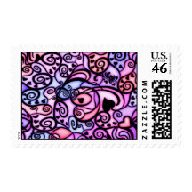 Heart Beats Singing, Stained Glass style Postage Stamp