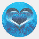 Heart blue black round sticker