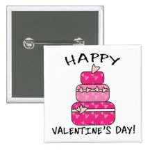 Heart Cake Happy Valentines Day Pinback Buttons