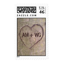 Heart Carved in Tree, Custom Romantic Nature Stamps