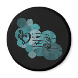 Heart clefs, musical note and polka dots – teal magnets