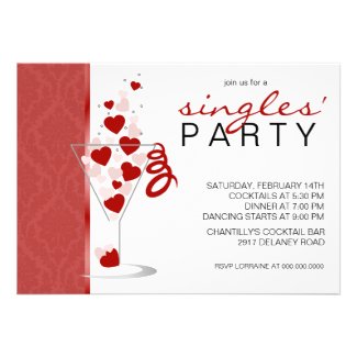 Heart Cocktail Glass Singles' Party Invitation