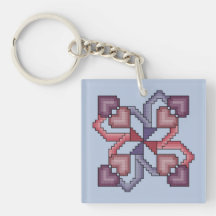 Heart Cross Stitch Quilt Square Keychain Acrylic Keychain