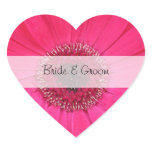 Heart Customized Wedding Stickers --  Pink Gerbera