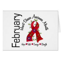 Heart Disease Awareness Month Flower Ribbon 1 Cards