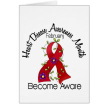 Heart Disease Awareness Month Flower Ribbon 2 Greeting Card
