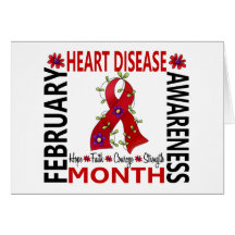 Heart Disease Awareness Month Flower Ribbon 4 Greeting Cards