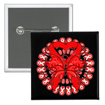 Heart Disease Butterfly Circle of Ribbons Pinback Buttons