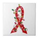 Heart Disease Christmas Lights Ribbon Ceramic Tile
