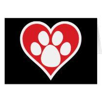 Heart Dog Paw (Dark) Greeting Cards