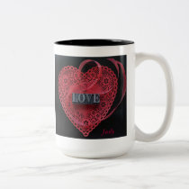 heart doily with love word two tone mug mugs