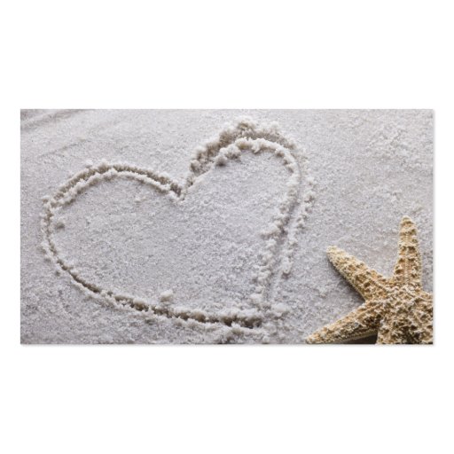 Heart Drawn in Sand at Beach w Starfish Template Business Cards (front side)