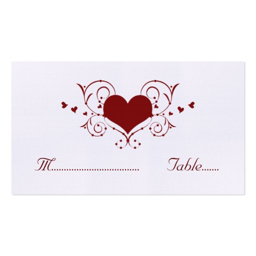 Heart Flourish Place Card, Red Business Card (front side)