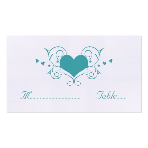 Heart Flourish Place Card, Teal Business Card Templates (front side)
