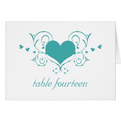 Heart Flourish Table Number Card, Teal Card