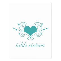 Heart Flourish Table Postcard, Teal