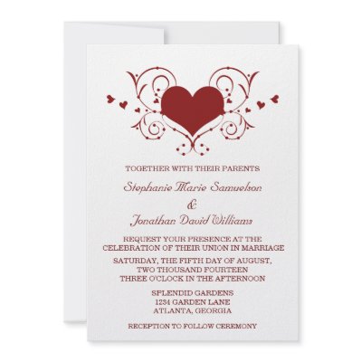 Heart Flourish Wedding Invitation, Red