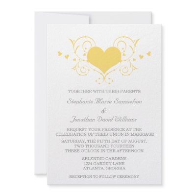 Heart Flourish Wedding Invitation, Yellow