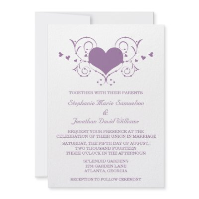 Heart Flourish Wedding Invite, Purple