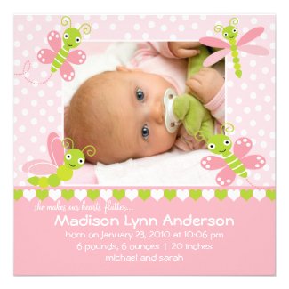 Heart Flutter Baby Girl Photo Announcement