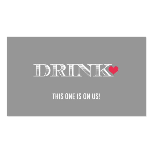 Heart Grey Red Wedding Drink Ticket Business Card Template (front side)