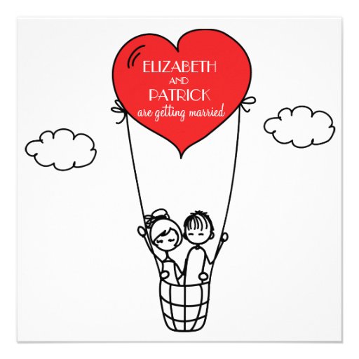 Heart Hot Air Balloon Doodle Wedding Invitation (front side)