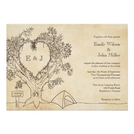 Heart in a Tree Camping Wedding Invitations