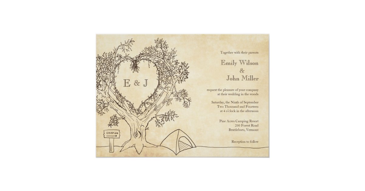 Make My Own Wedding Invitations At Home Printable Rustic Diy Heart In A Tree Camping Wedding Invitations Zazzle