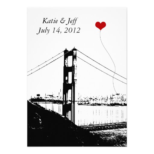 Heart in San Francisco Golden Gate Bridge Personalized Invites