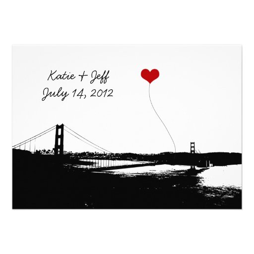 Heart in San Francisco Golden Gate Bridge Invitations