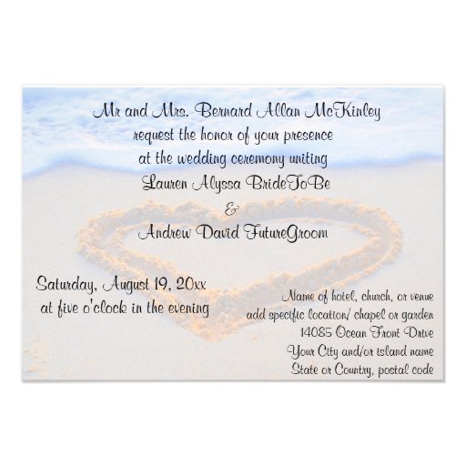 Heart in Sand Beach Wedding Reception Invitations