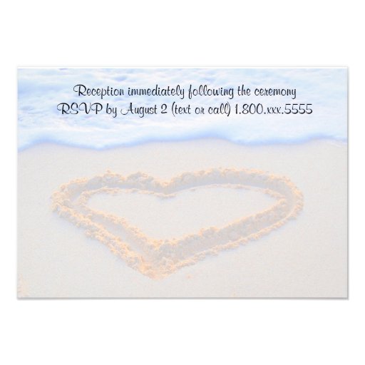 Heart in Sand Beach Wedding Reception Invitations