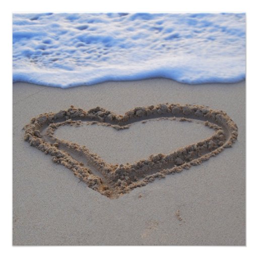 Heart in Sand Beach Wedding with RSVP Personalized Announcement
