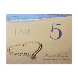 Heart in Sand Table Number Cards, Name & Date postcard