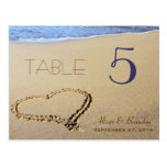 Heart in Sand Table Number Cards, Name & Date Post Card