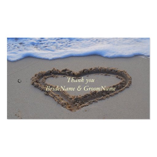 Heart in Sand Thank you Gift Tag Business Card Template (front side)