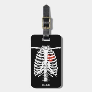 Heart In Skeleton Cage Halloween Luggage Tag