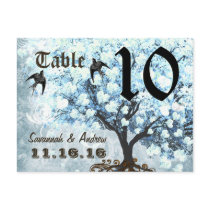 Heart Leaf Blue Tree Birds Table Number Card Postcards