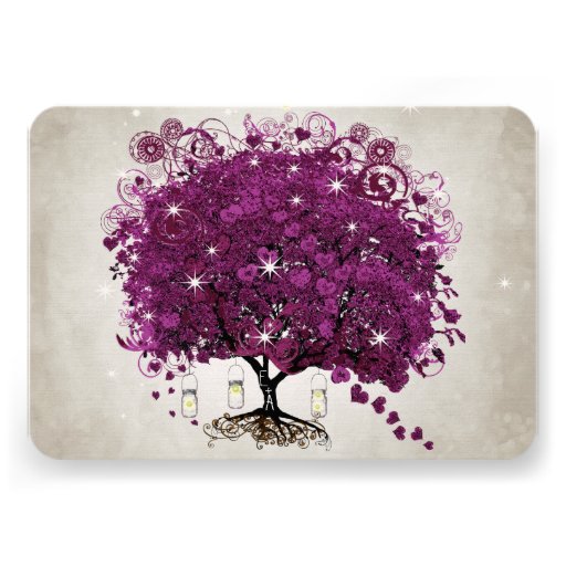 Heart Leaf Dark Sangria Tree Wedding Announcement