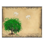 Heart Leaf Emerald Tree Dove Bird Wedding RSVP Custom Invites