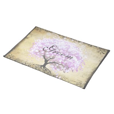 Heart Leaf Lavender Tree Vintage Bird Wedding Cloth Placemat