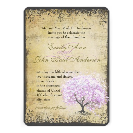 Heart Leaf Lavender Tree Vintage Bird Wedding Personalized Invite