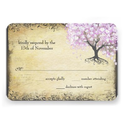 Heart Leaf Lavender Tree Vintage Bird Wedding Announcements
