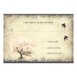 Heart Leaf Pink Tree Vintage Birds Wedding RSVP Custom Invitations